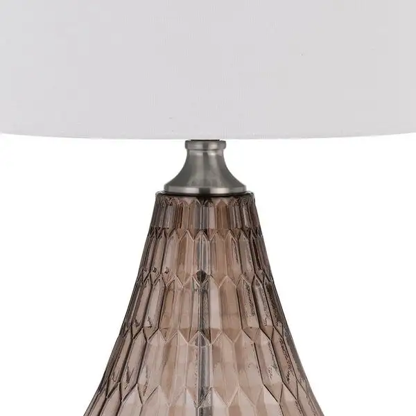 31 Inch Glass Table Lamp with Dimmer， Geometric Base， Brown