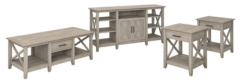 Bowery Hill Furniture Key West Tall TV Stand with Coffee Table  amp2 End Tables   Transitional   Entertainment Centers And Tv Stands   by Homesquare  Houzz