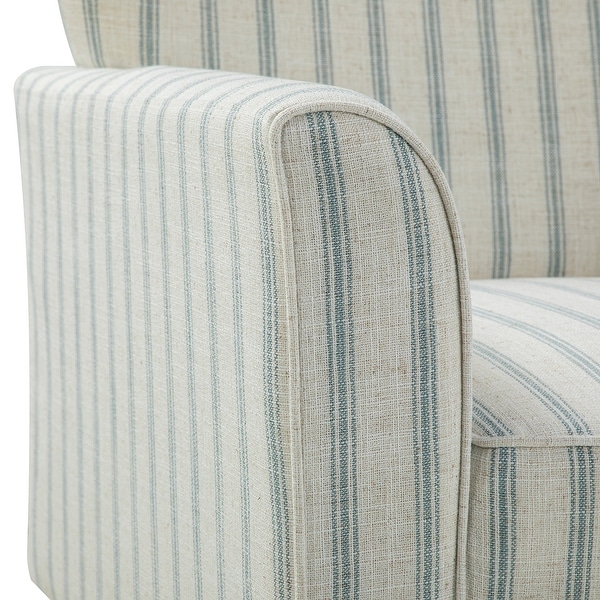 Warren Farmhouse Striped Wingback Chair with Solid Wood Legs by HULALA HOME