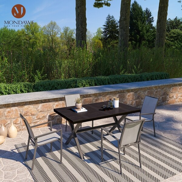 Rectangular Outdoor Dining Table with Imitation Wood Grain