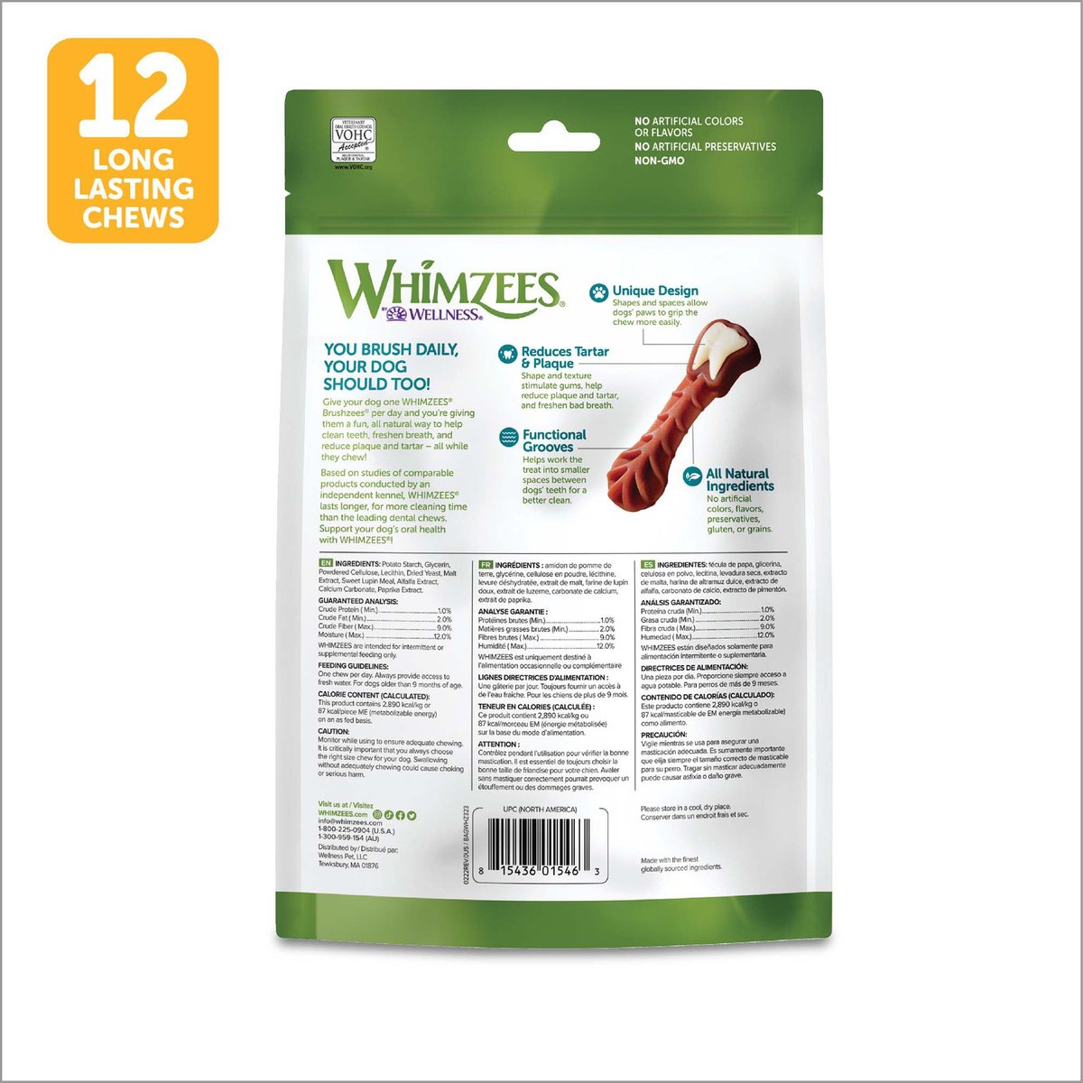 WHIMZEES Brushzees Medium Grain-Free Natural Daily Dental Dog Treats