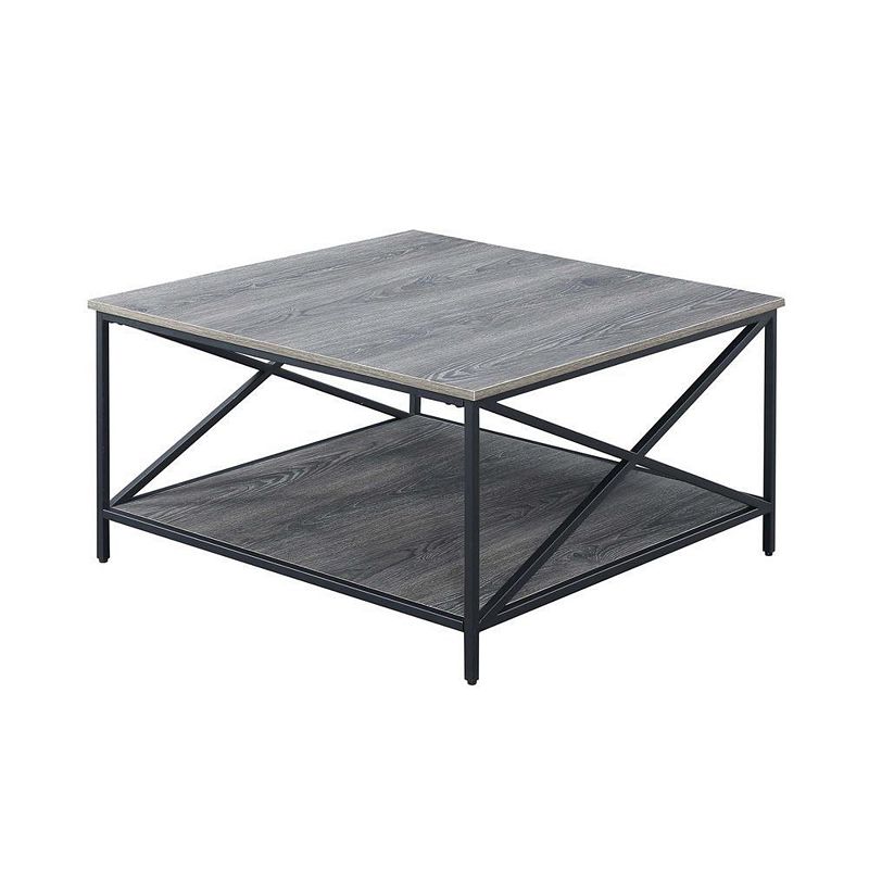 Convenience Concepts Tucson Metal Square Coffee Table with Shelf， Weathered Gray/Black