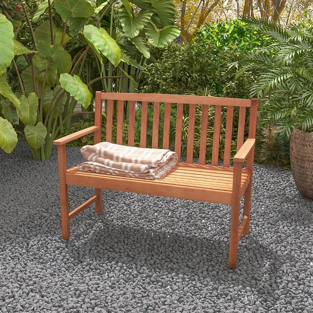 Tangkula Patio Wood Bench 2 seat Outdoor Bench W Cozy Armrests amp Backrest