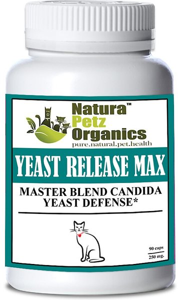 Natura Petz Organics Yeast Release Max Turkey Flavored Capsules Digestive Supplement for Cats， 90 count