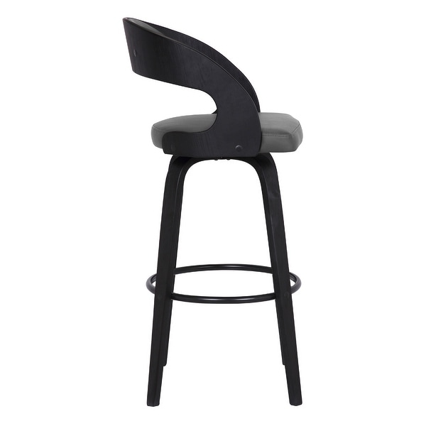 Counter Height Wooden Bar Stool with Cutout Padded Backrest， Black and Gray