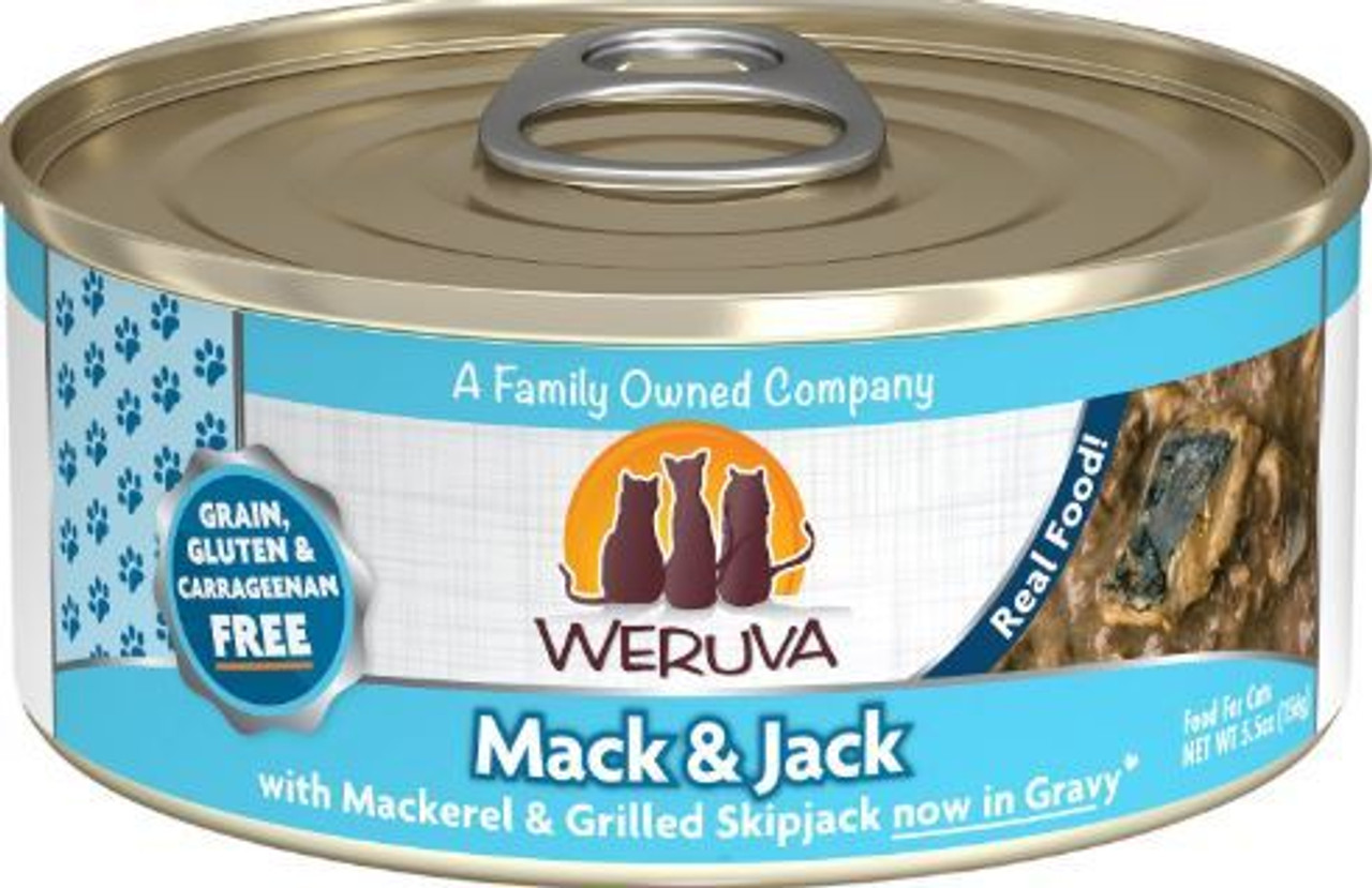 Weruva Mack and Jack with Mackerel and Grilled Skipjack Grain-Free Canned Cat Food， 3 Oz.