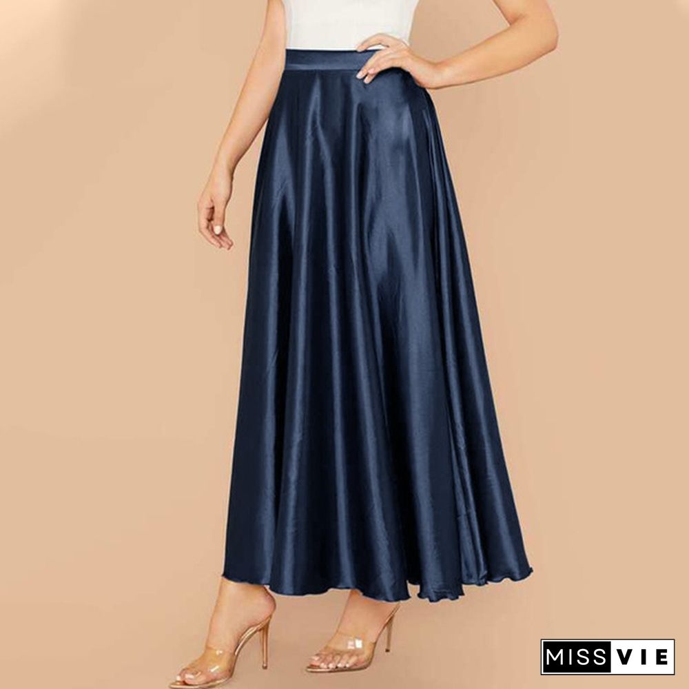 Women Elegant Long Skirt A Line Dress High Waist Party Casual Swing Umbrella Maxi Skirts Plus Size