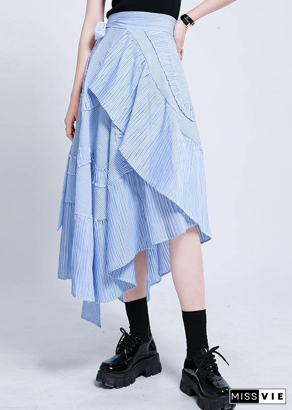 Boutique Blue Striped tie waist Ruffled Skirt Summer