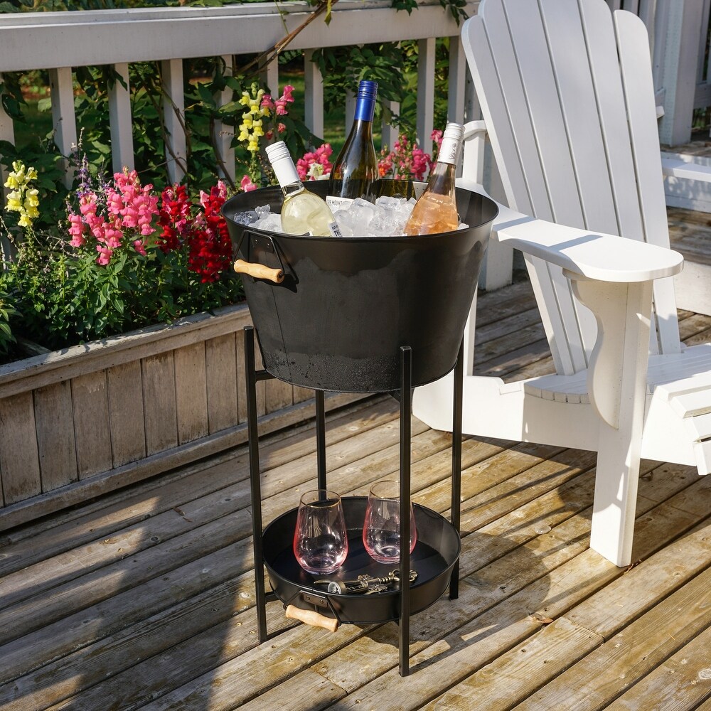 Black Beverage Tub with Stand   Tray by Twine Living