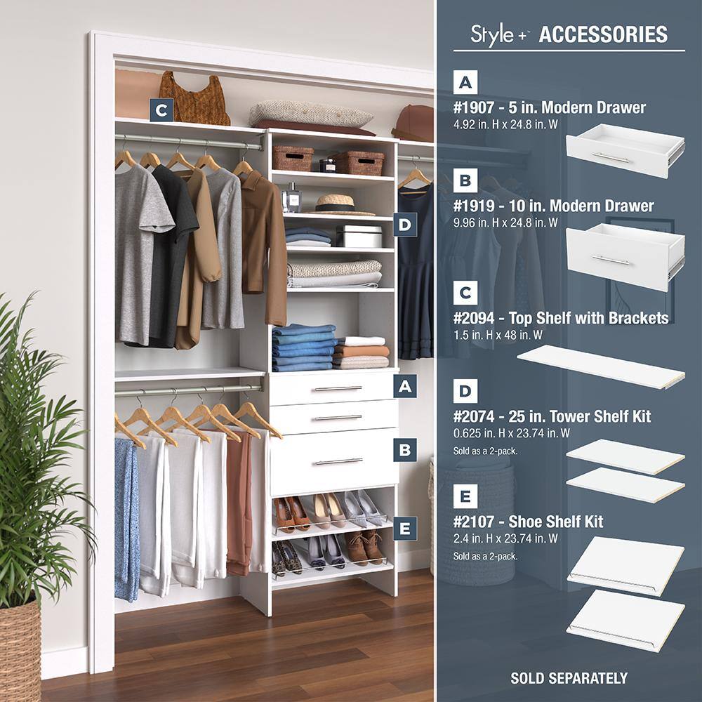 ClosetMaid Style+ 84 in. W - 120 in. W White Tower Wall Mount 6-Shelf Wood Closet System 4365