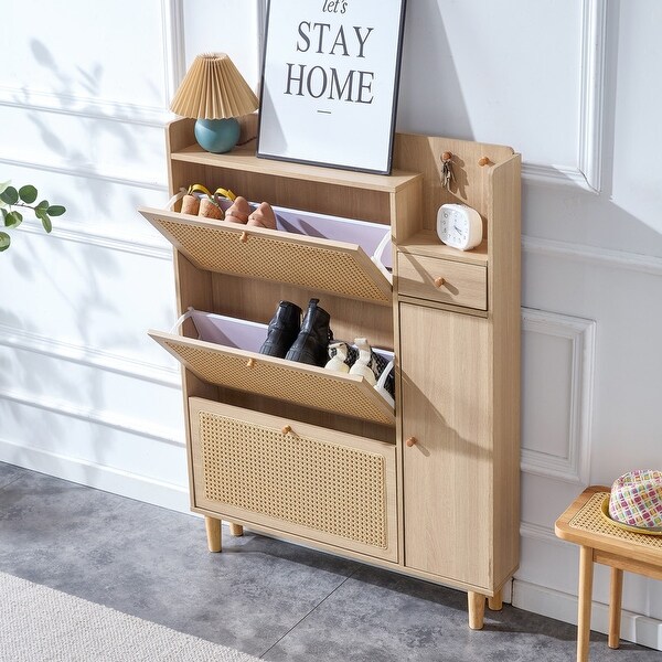 Rattan Shoe Organizer Shoe Storage Cabinet - - 35484468