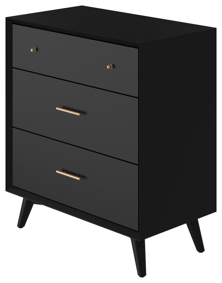 Flynn Mid Century Modern 3 Drawer Small Chest  Black   Midcentury   Accent Chests And Cabinets   by Kolibri Decor  Houzz