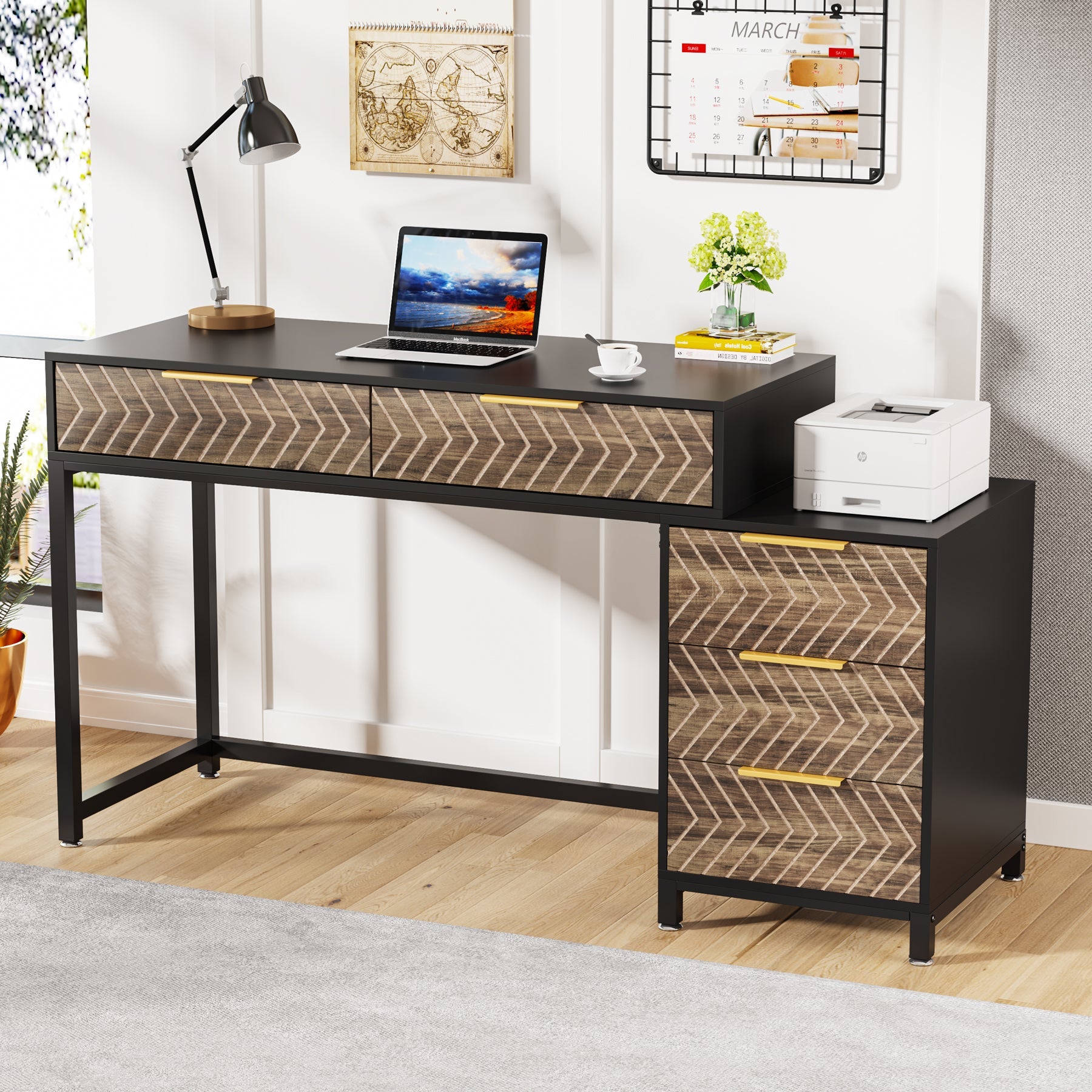 Computer Desk with 5 Drawers, 47