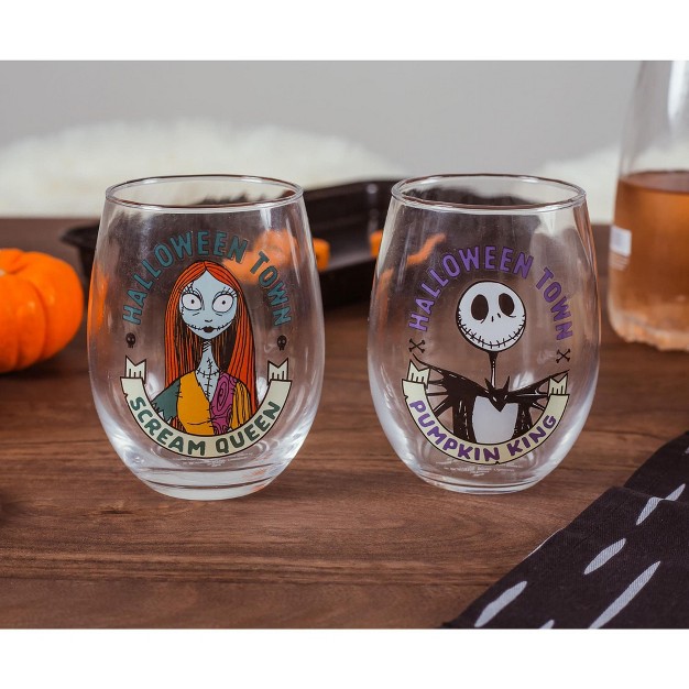 Silver Buffalo Disney The Nightmare Before Christmas 20 ounce Stemless Wine Glasses Set Of 2