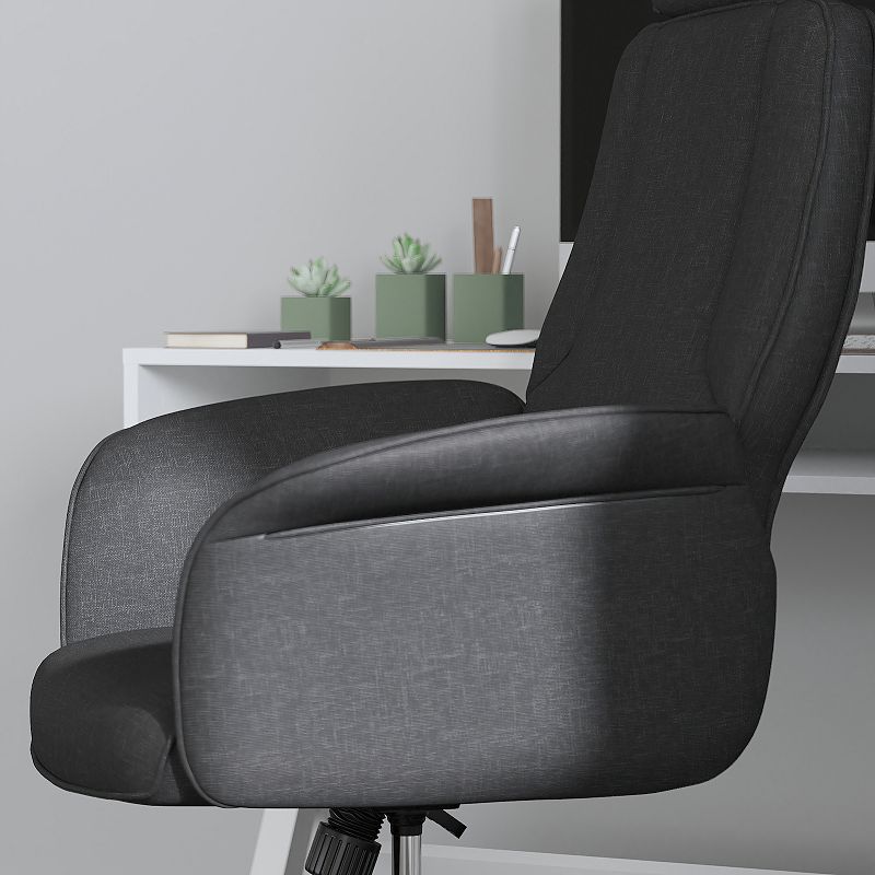 Merrick Lane Montreal Gray Fabric Upholstered Ergonomic Office Chair with Built-In Lumbar Support， Headrest and Waterfall Edge Seat