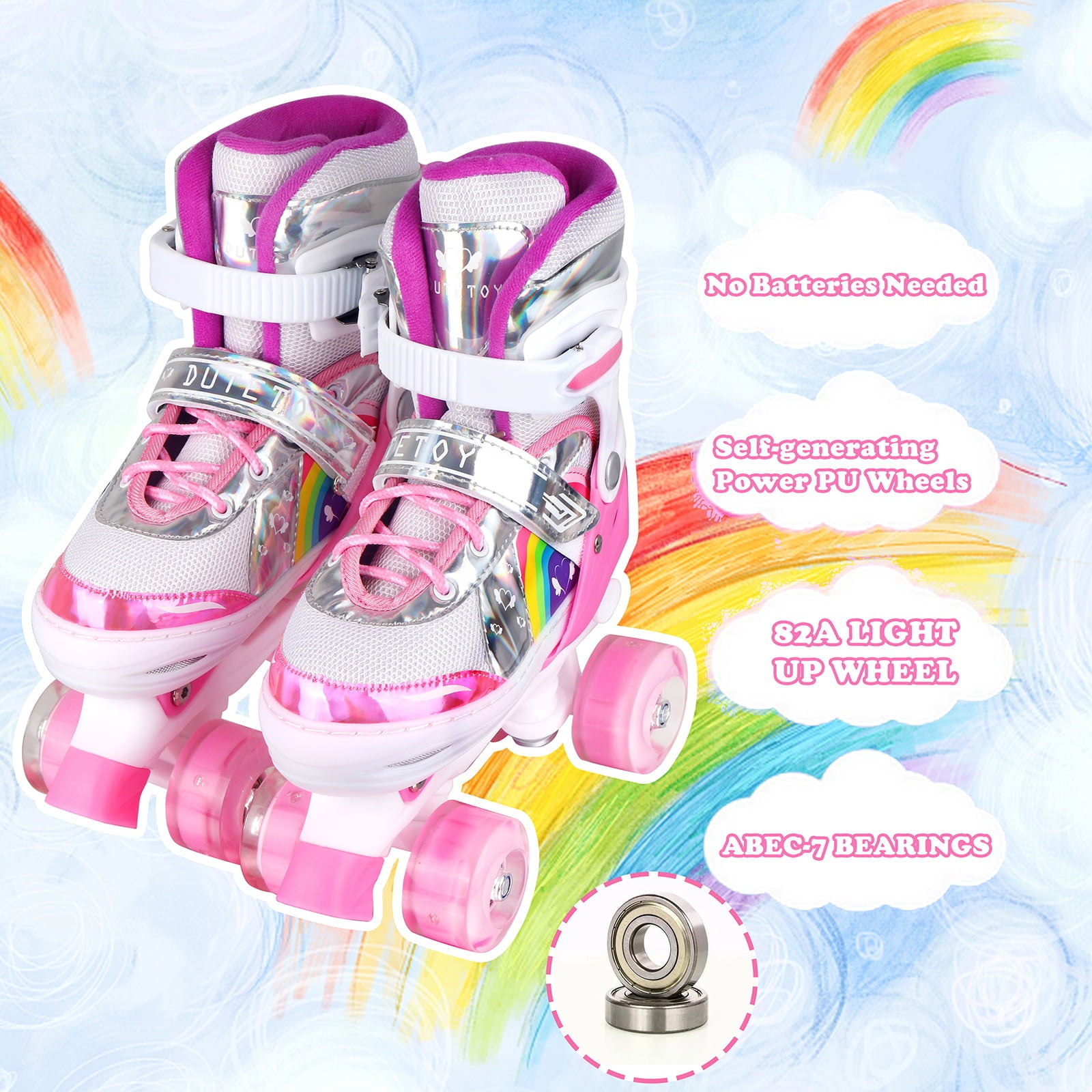 Roller Skates Adjustable Size with Light Up Flash LED 4 Wheels Fun Illuminating for Kids Children Boys Girls Multicolor， Size 10C-13C (Pink)