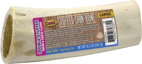 Cadet Double Stuffed Shin Bacon and Cheese Bones Dog Treats， Large