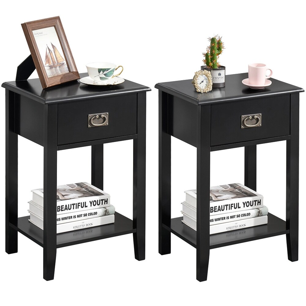 VECELO Wood 2 set Nightstands with 1 Drawer  Black Nightstand with Drawer