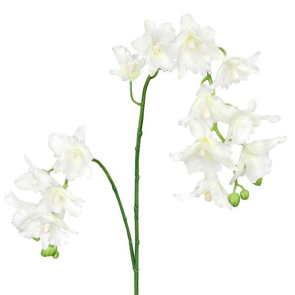 Set of 2 Cream White Artificial Cattleya Orchid Flower Stem Spray 35in