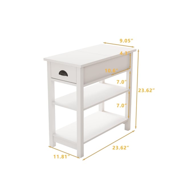 Minimal Design Narrow Sided Table with Drawer and Shelf