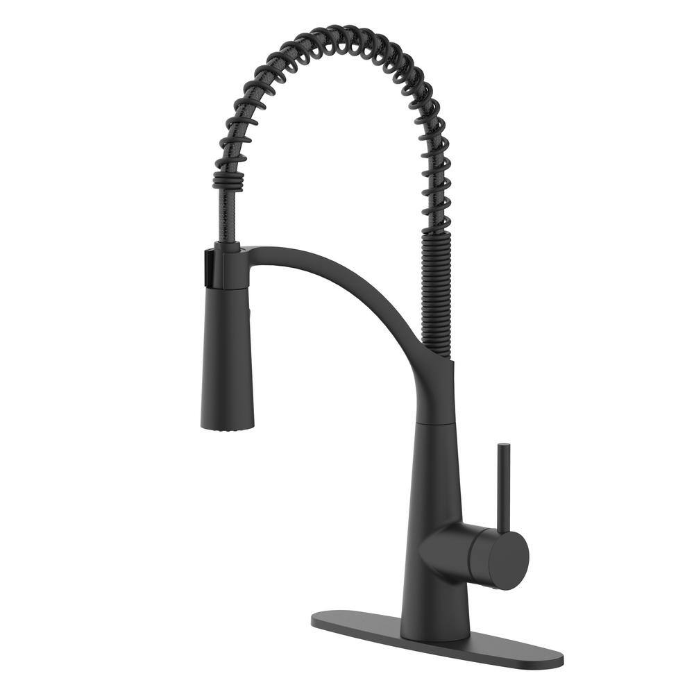 Glacier Bay Brenner Commercial Style Single Handle Pull Down Sprayer Kitchen Faucet in Matte Black HDQFP4F0005BL