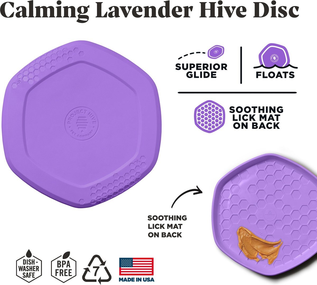 Project Hive Pet Company Hive Calming Lavender Scented Disc and Lick Mat Dog Toy， Purple