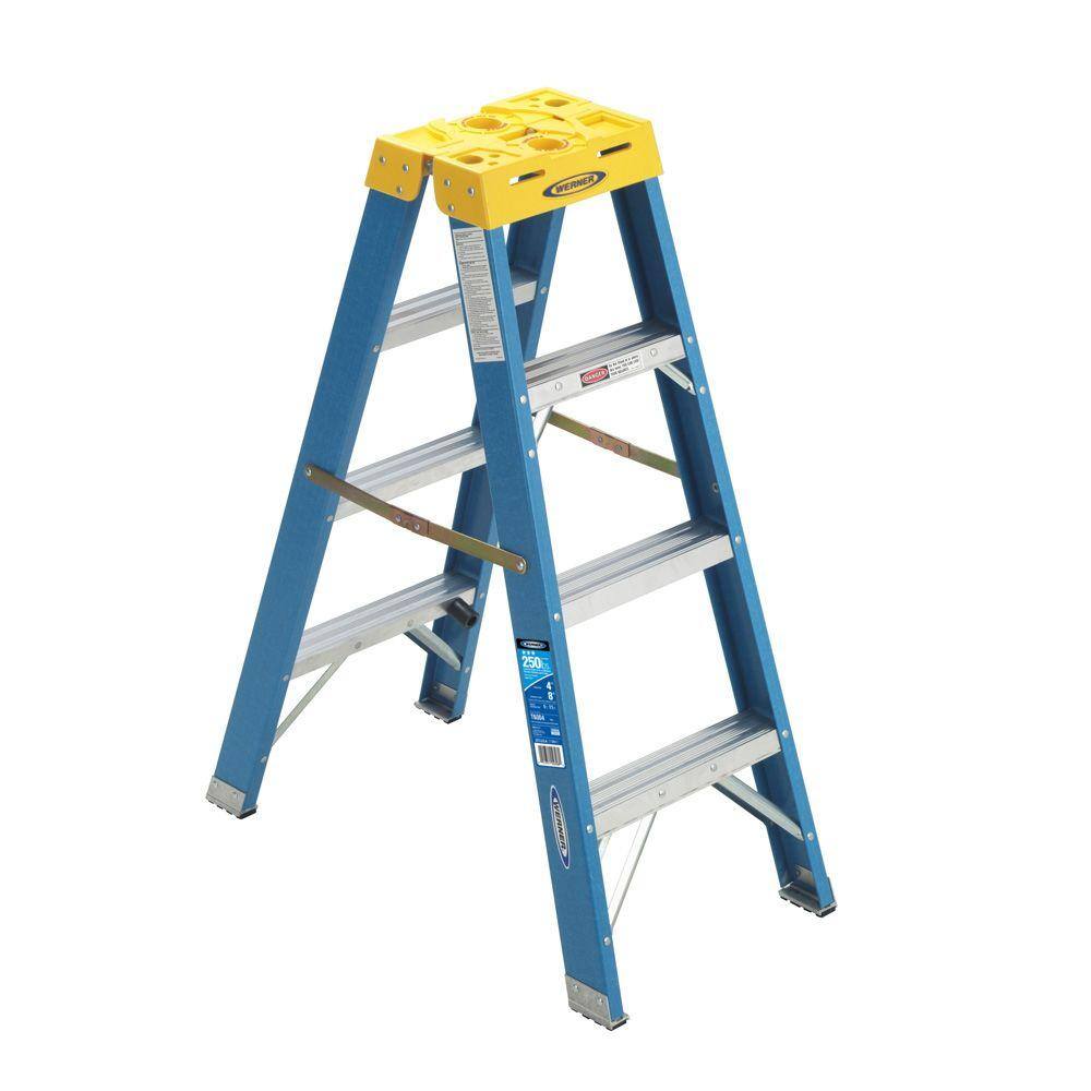 Werner 4 ft. Fiberglass Twin Step Ladder with 250 lb. Load Capacity Type I Duty Rating T6004