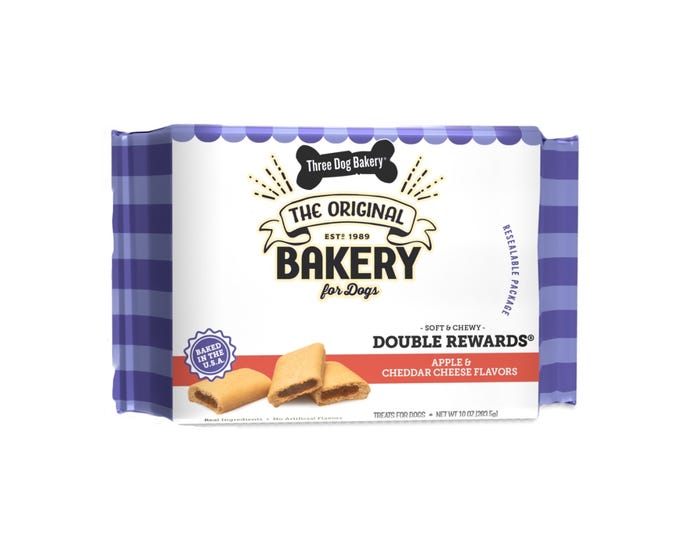 Three Dog Bakery Double Rewards Dog Treats， 10 oz. Package