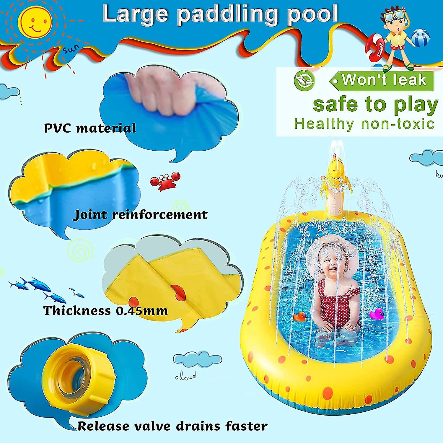 Paddling Pools For Kids Inflatable Sprinkler Mat Swimming Pool For Toddlers Age 3+ And Splash Pad Wading Pool For Fountain Games ， Summer Backyard Gar