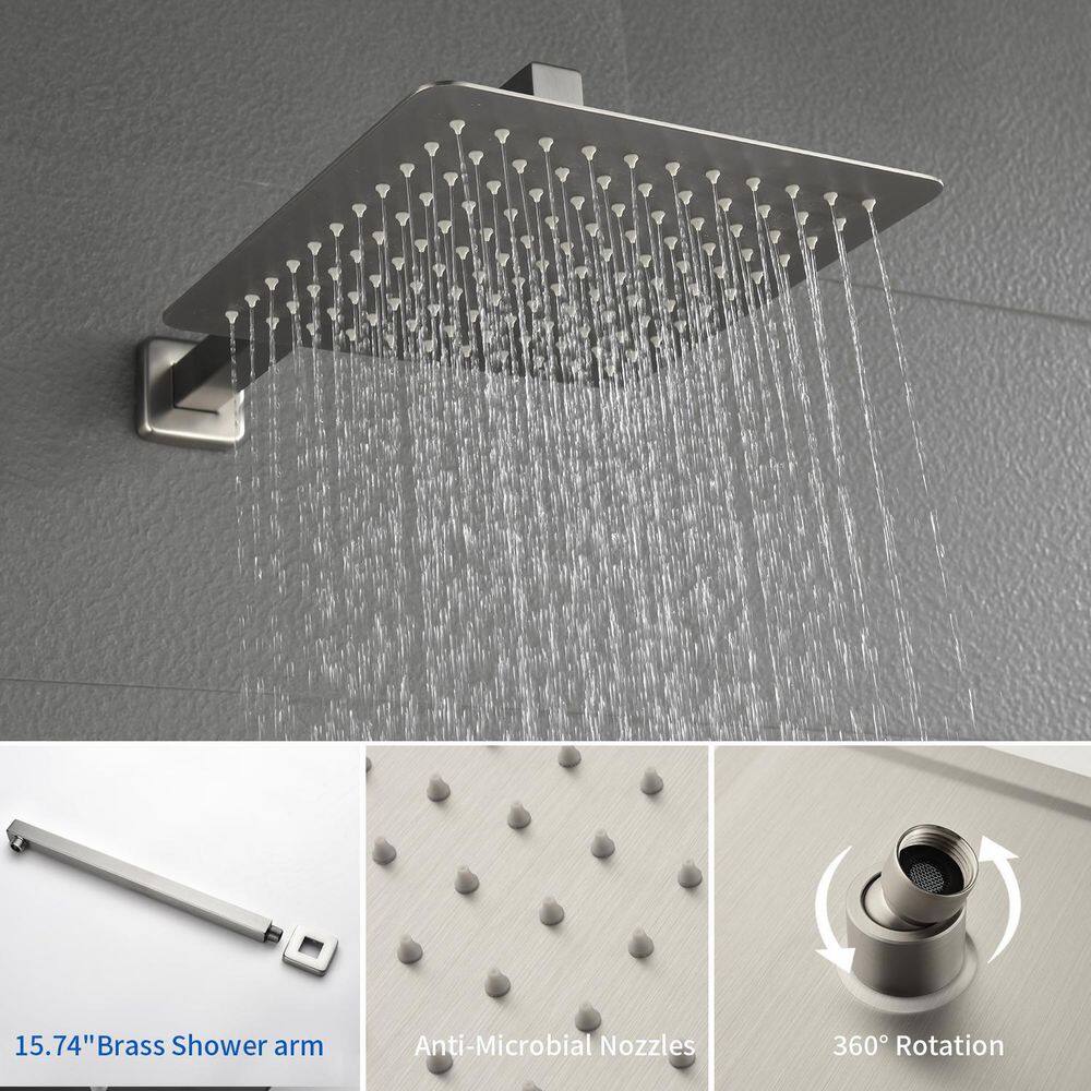 UKISHIRO Modern Single Handle 1.8 GPM 10 in. Wall Mount Shower Head and Tub Faucet in Brushed Nickel (Valve Included) SMDJE221007NHS9