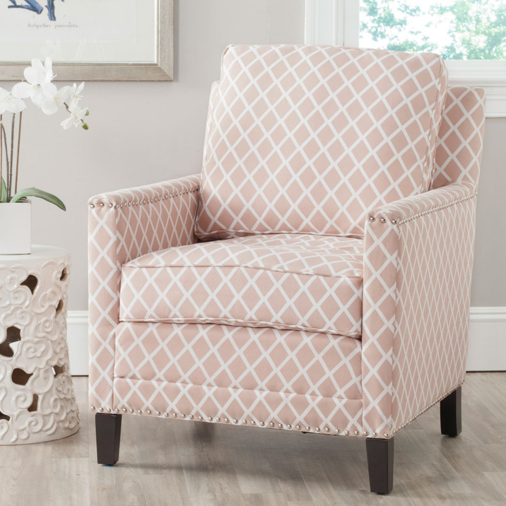 Laura Club Chair Silver Nail Heads Peach Pink/White/Espresso   Transitional   Armchairs And Accent Chairs   by V.S.D Furniture  Houzz