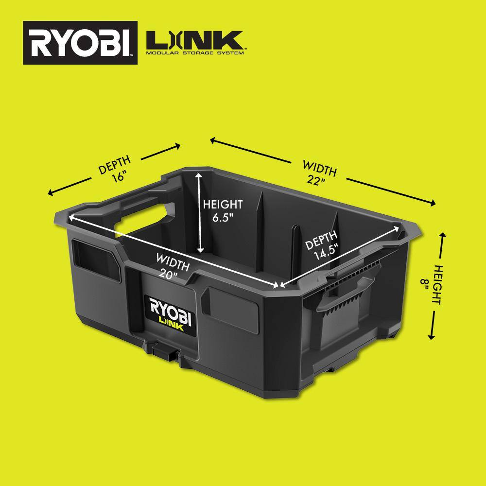 RYOBI LINK Tool Crate with LINK 7-Piece Wall Storage Kit and LINK Wall Rails (2-Pack) STM104-STM503K-STM504