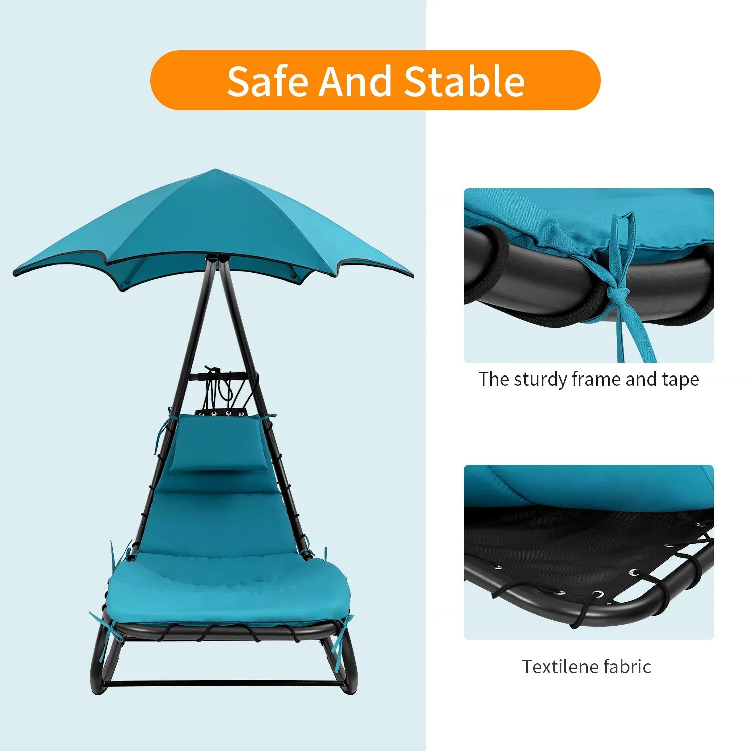 YRLLENSDAN Patio Swing Chair, Rocking Lounge Chair Outdoors with Waterproof Canopy Hammock Chair Patio Chair Removable Cushion and Headrest (Blue)