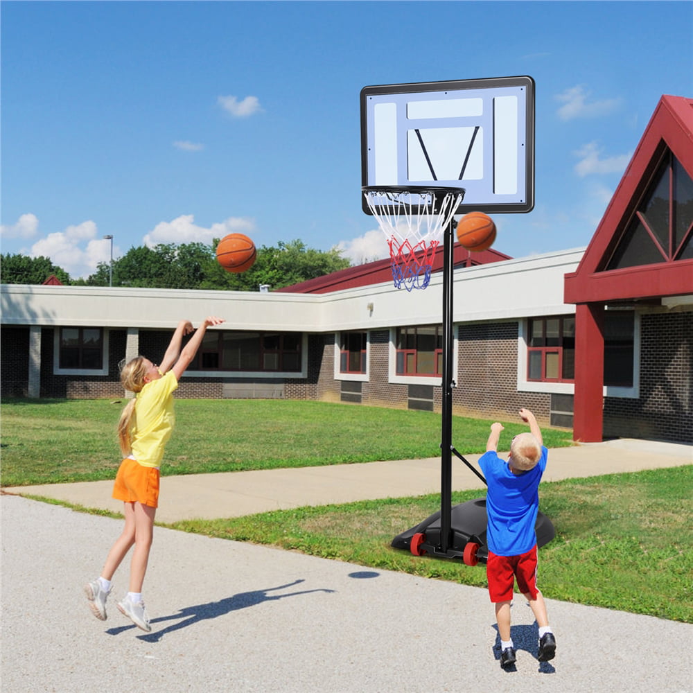 Easyfashion Portable Junior Basketball System Up to 8.2 Ft. for Kids， Junior and Youth for Indoor and Outdoor with Wheels