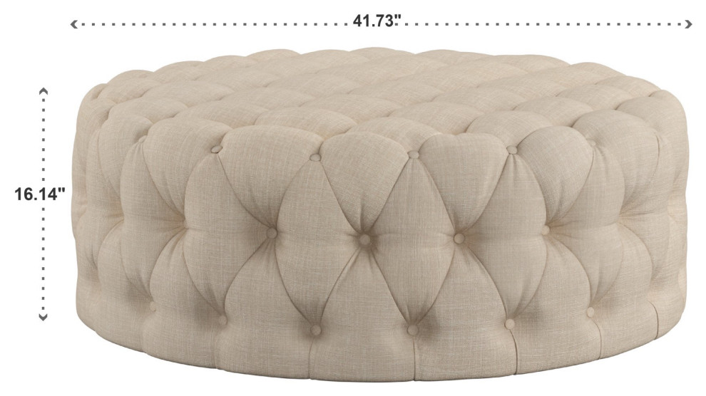 Round Ottoman  Non Locking Casters  ampButton Tufted Upholstered Seat   Transitional   Footstools And Ottomans   by Decor Love  Houzz