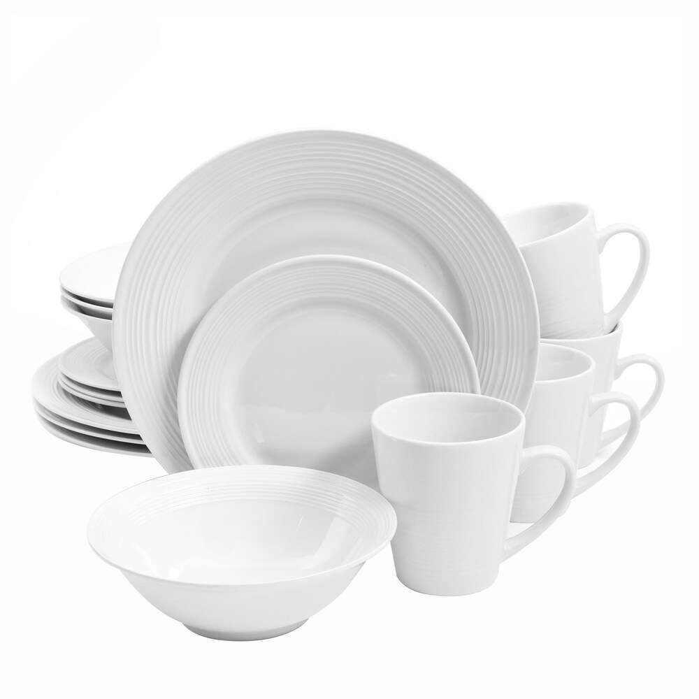 Gibson Home Embossed Buffet 16 Piece Ceramic Dinnerware Set in White