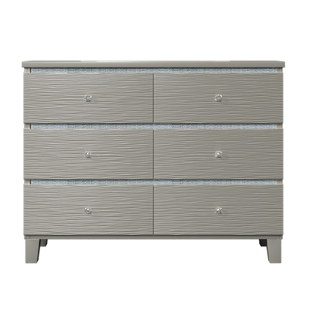 Champagne Silver Dresser with 6 Drawers and LED Lights Mirror