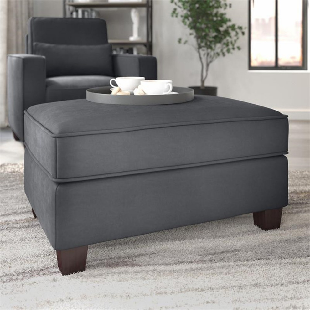 Pemberly Row Modern Storage Ottoman in Dark Gray Finish Microsuede   Transitional   Footstools And Ottomans   by Homesquare  Houzz