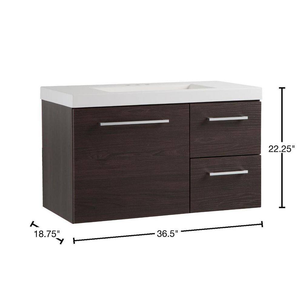 Domani Larissa 37 in. W x 19 in. D Bathroom Vanity in Elm Ember with Cultured Marble Vanity Top in White with White Sink LR36P2-EE