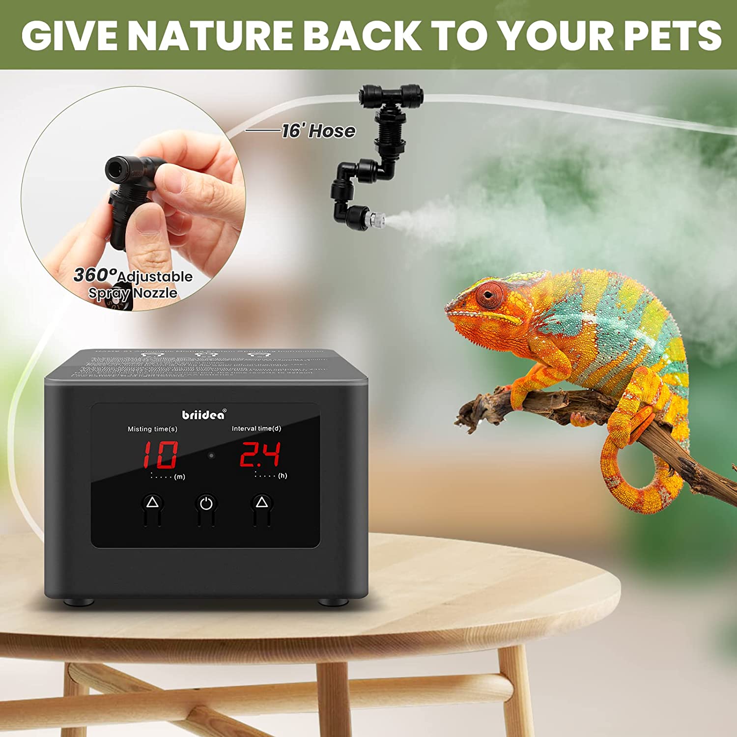 Briidea Reptile Misting System， Terrarium Mister with 2 Power Supply WaysB