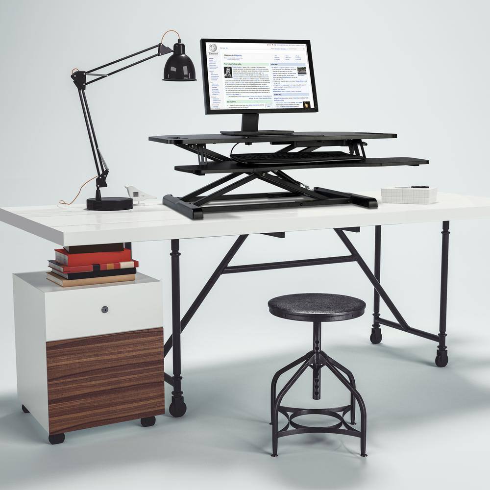 Atlantic Black 31 in. Height Adjustable Large Standing Desk Converter Sit to Stand Dual Monitor Gas Spring Desktop Riser 33908129