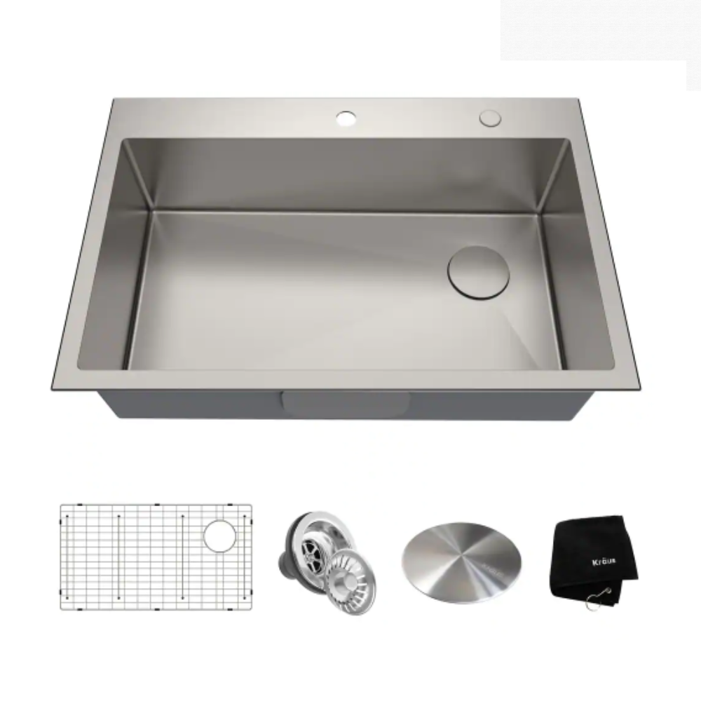 Kraus Loften Undermount/Drop-In Stainless Steel 33 in. 1-Hole Single Bowl Kitchen Sink