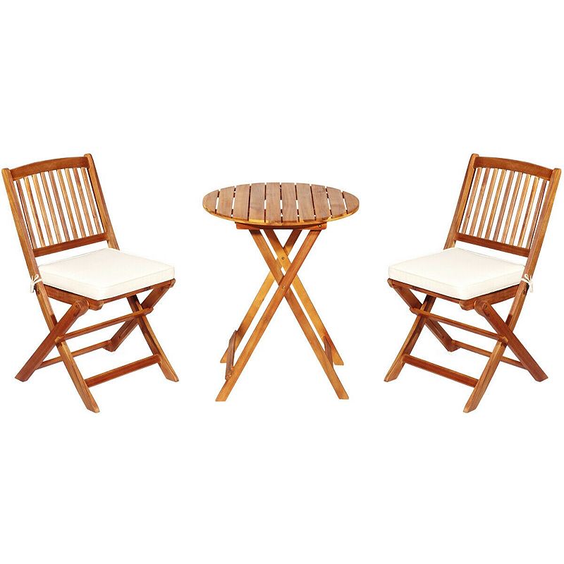 3 Pieces Patio Folding Bistro Set with Padded Cushion and Round Coffee Table