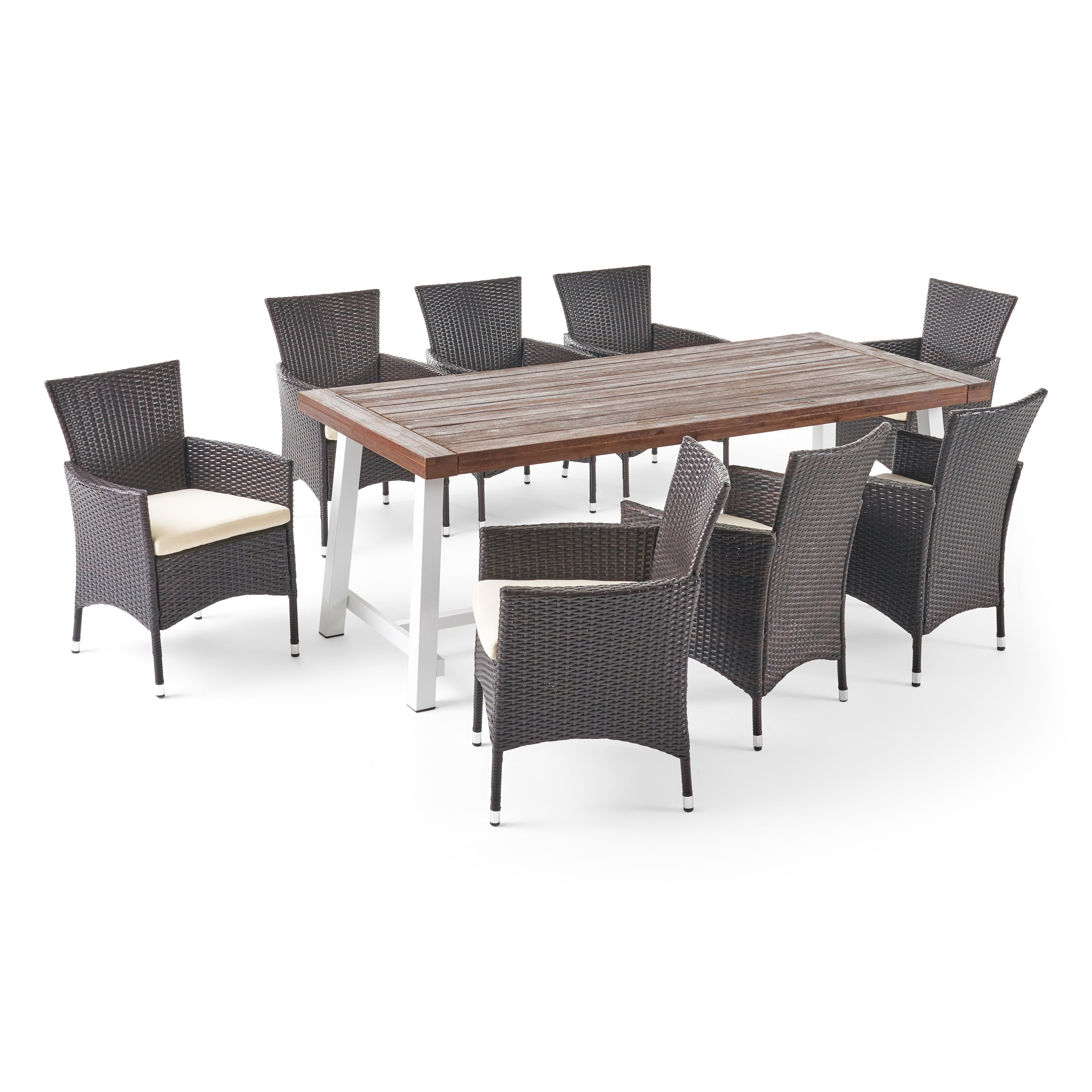 Mayson Outdoor Wood and Wicker 8 Seater Dining Set