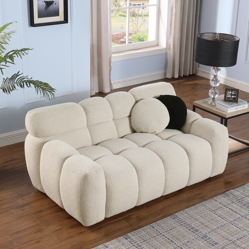 Beige Boucle Sectional Sofa Sets Marshmallow Loveseat Settee