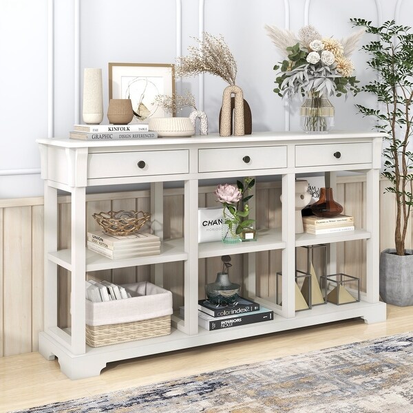 Console Table Sideboard with Open Shelves and Drawers Blue