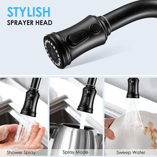 Lukvuzo Single Handle Pull Down Sprayer Kitchen Faucet with 3 Modes  Deck Plate for 1or 3 Holes 360 Rotation in Matte Black HDSA11FS011