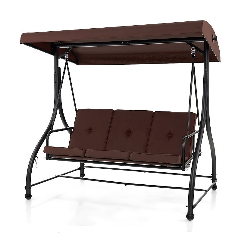 3 Seat Outdoor Porch Swing With Adjustable Canopy