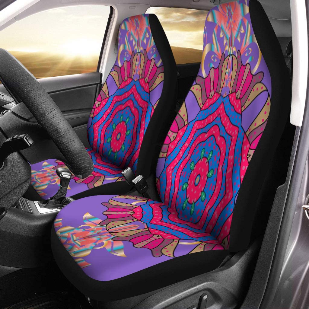 FMSHPON Set of 2 Car Seat Covers Yoga Boho Magic Carpet Lace Ornate Colored Mandala Universal Auto Front Seats Protector Fits for Car，SUV Sedan，Truck