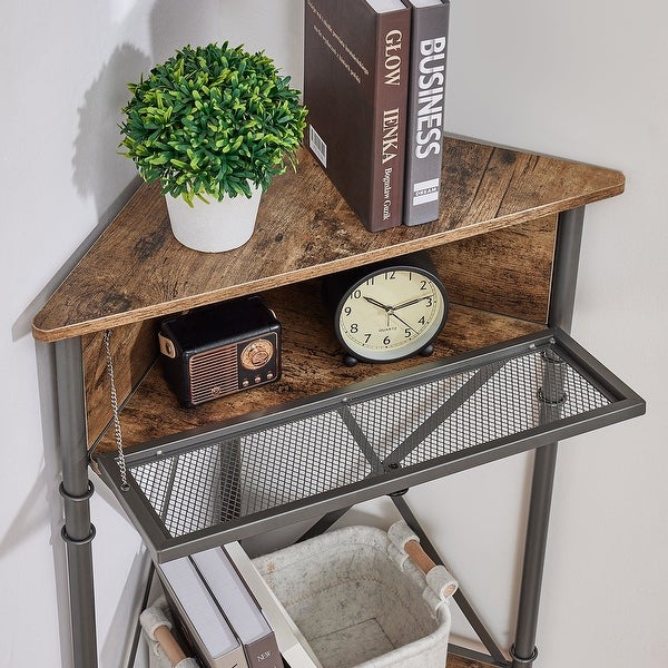 Javlergo Triangle Corner Table with Storage Shelf